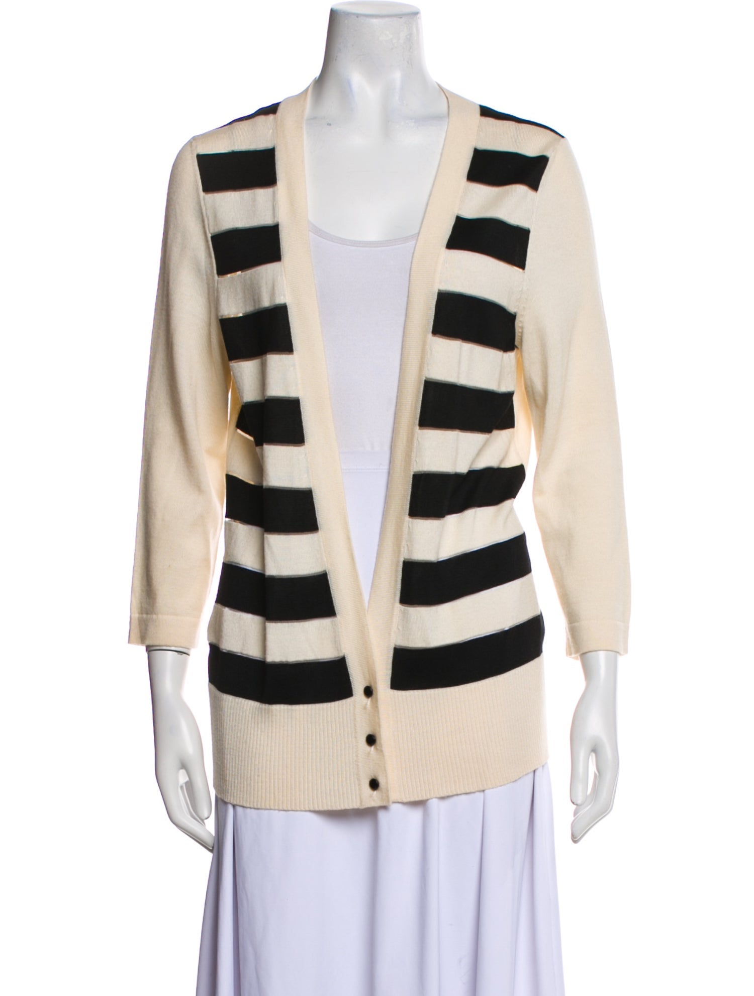 Carolina Herrera Striped Plunge Neckline Sweater