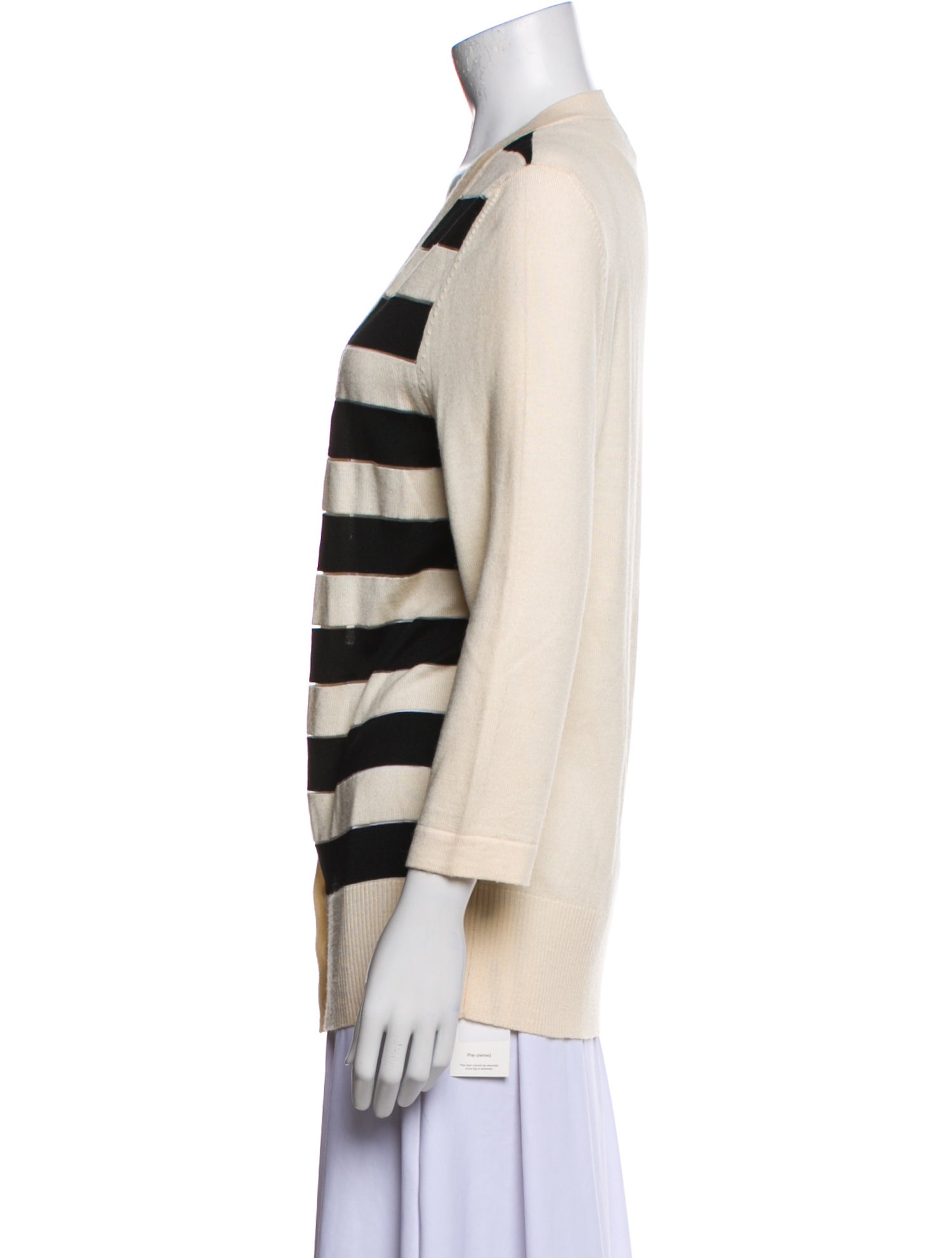 Carolina Herrera Striped Plunge Neckline Sweater