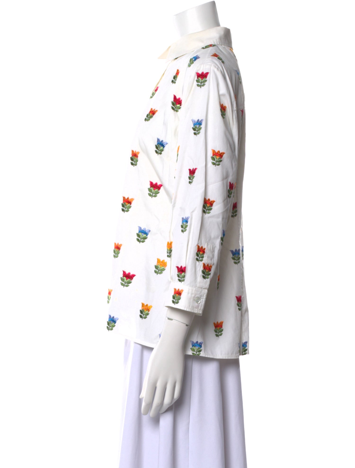 Carolina Herrera Printed Three-Quarter Sleeve Button-Up Top