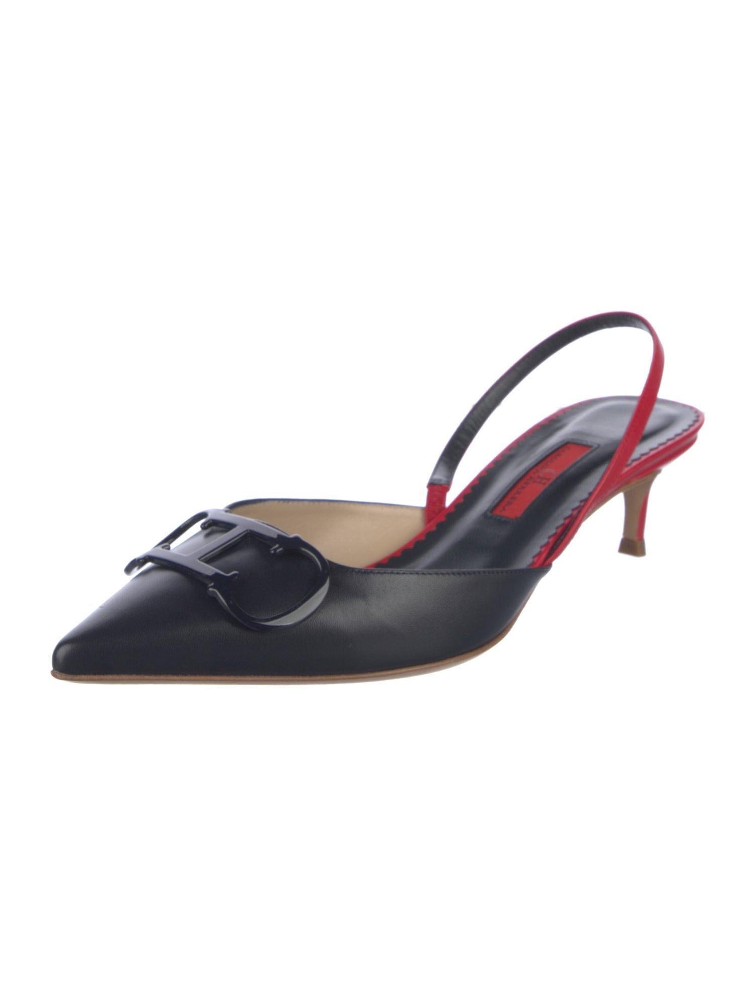 Carolina Herrera Leather Colorblock Pattern Slingback Pumps