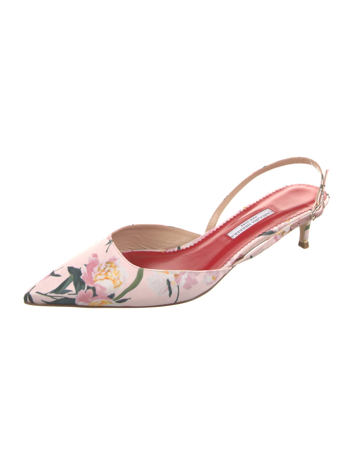 Carolina Herrera Satin Floral Print Slingback Pumps