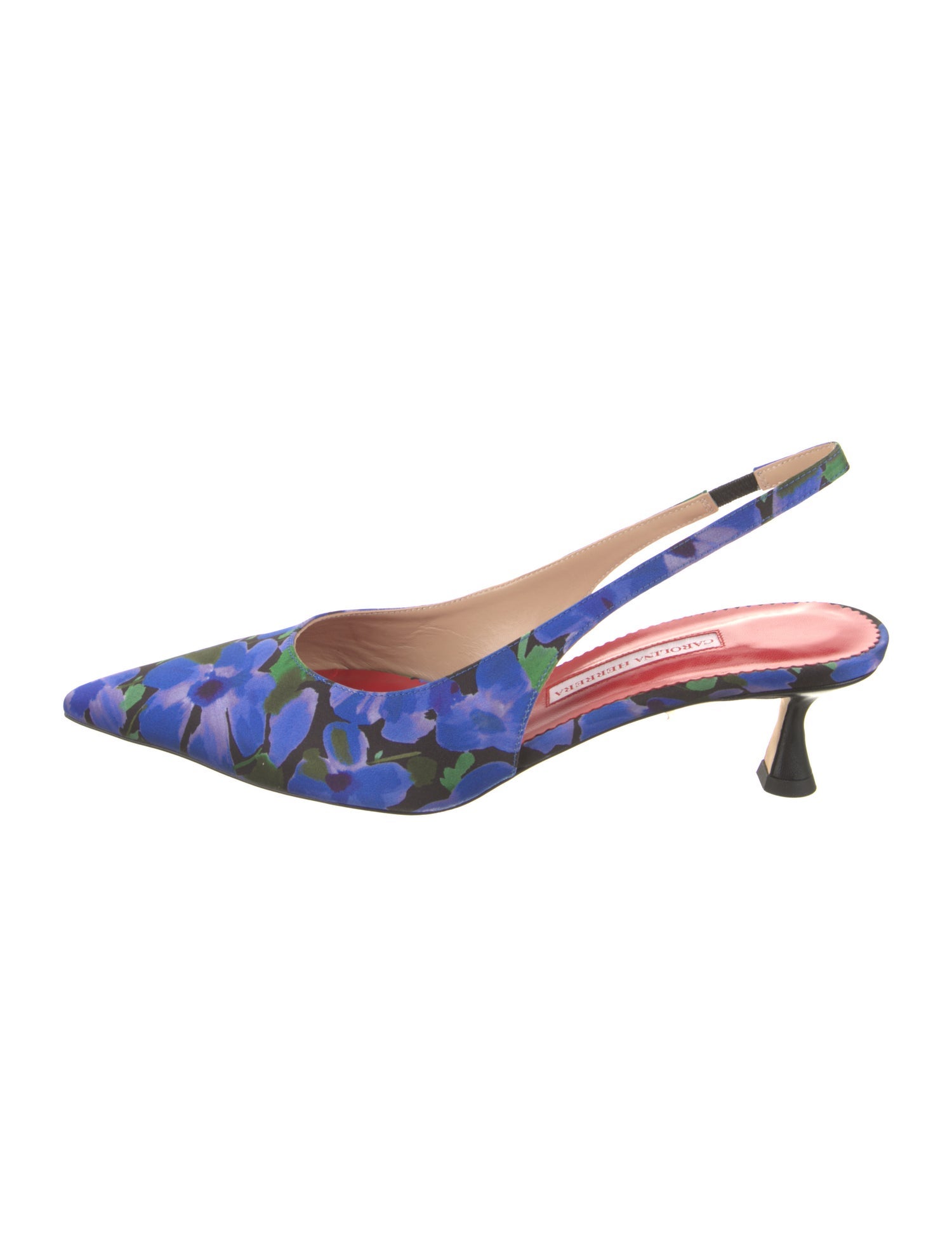 Carolina Herrera Satin Floral Print Slingback Pumps