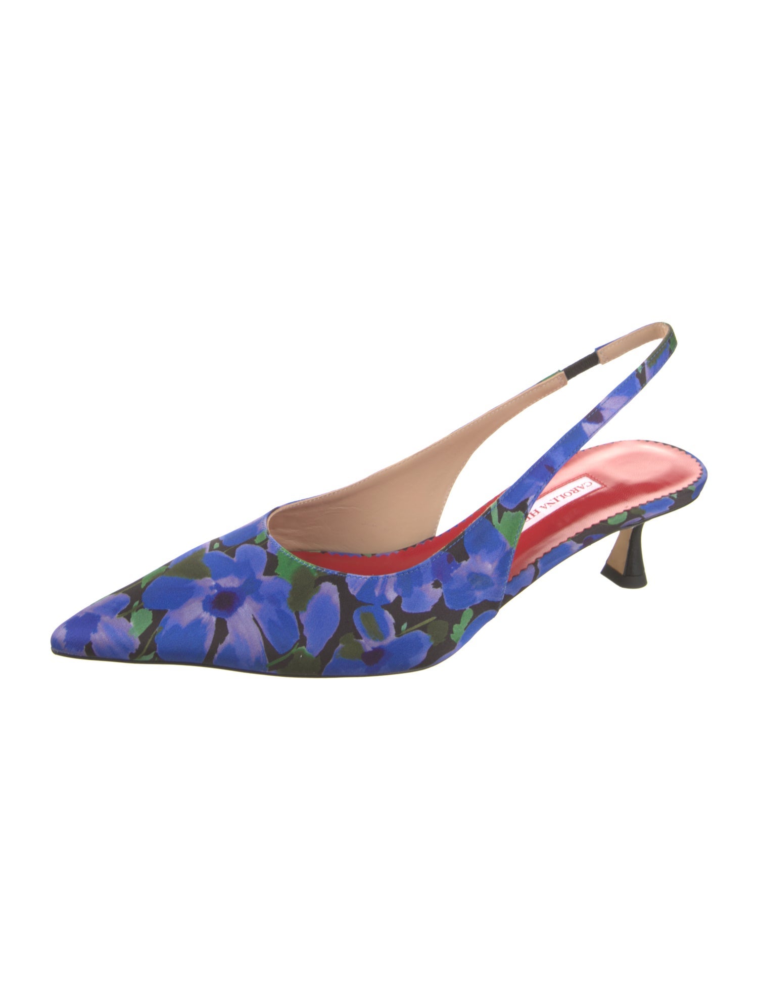 Carolina Herrera Satin Floral Print Slingback Pumps