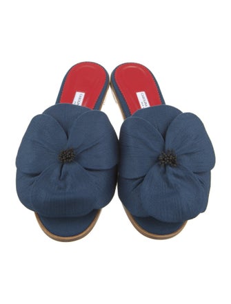 Carolina Herrera Floral Print Ruffle Embellishment Slides