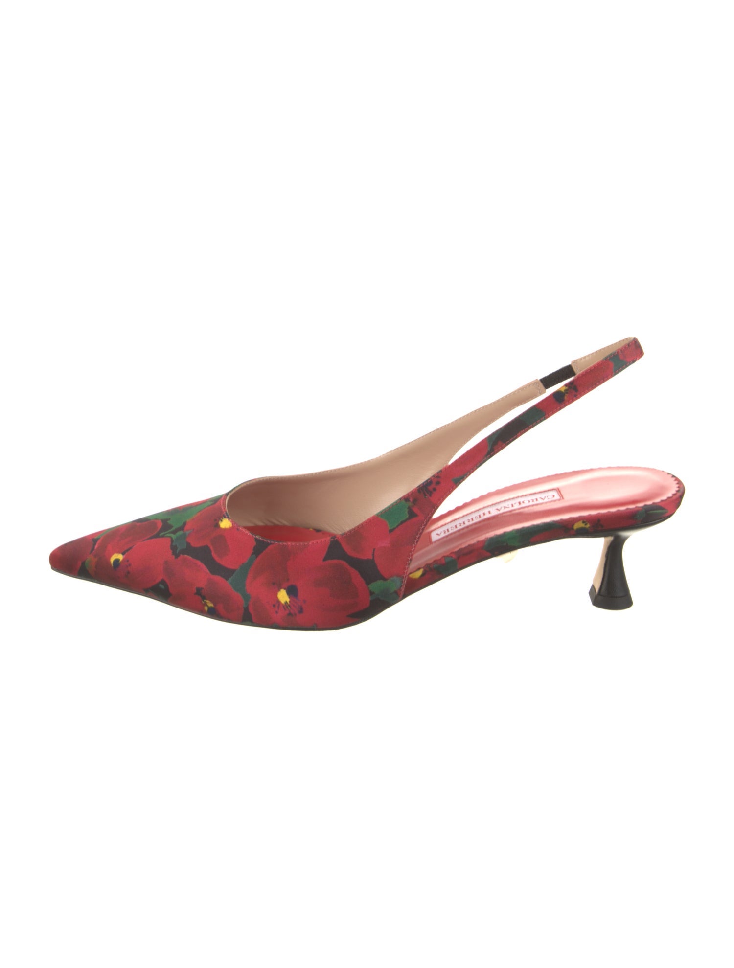 Carolina Herrera Satin Floral Print Slingback Pumps