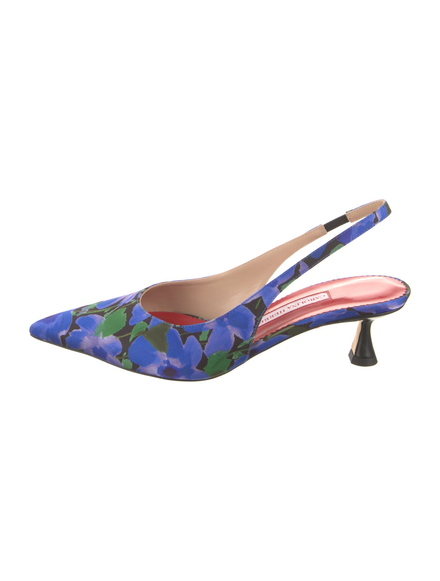 Carolina Herrera Satin Floral Print Slingback Pumps
