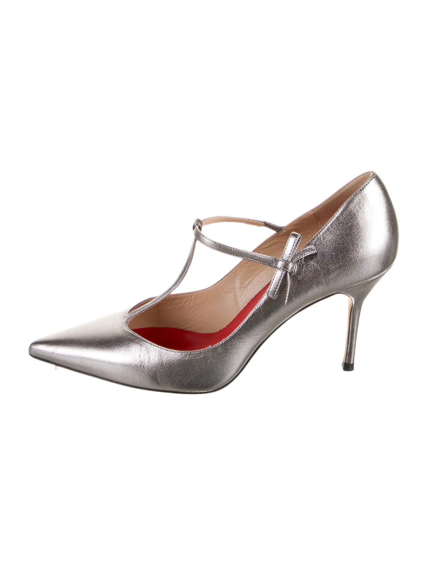 Carolina Herrera Leather Bow Accents T-Strap Pumps