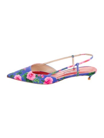 Carolina Herrera Pumps Satin Floral Print Slingback IT 38 | 8