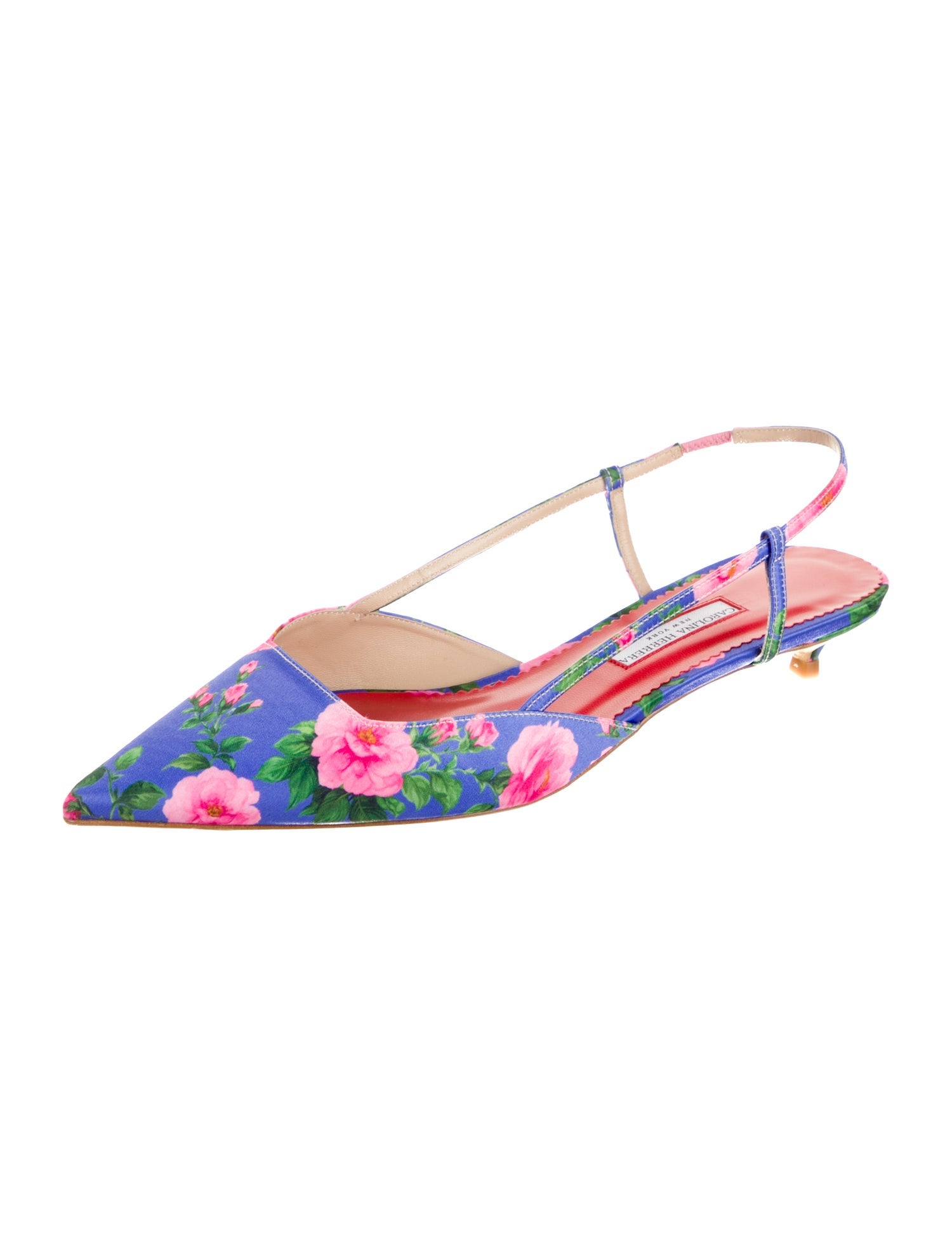 Carolina Herrera Satin Floral Print Slingback Pumps