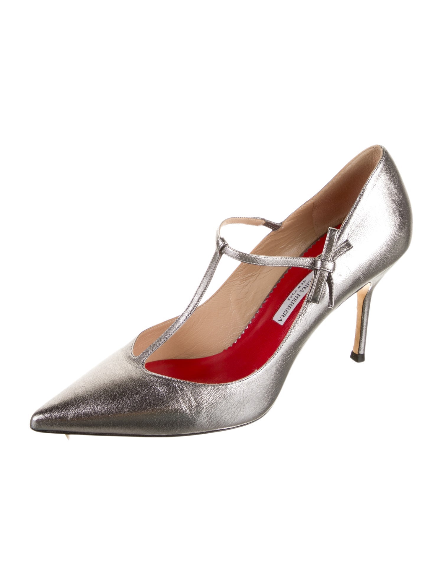 Carolina Herrera Leather Bow Accents T-Strap Pumps