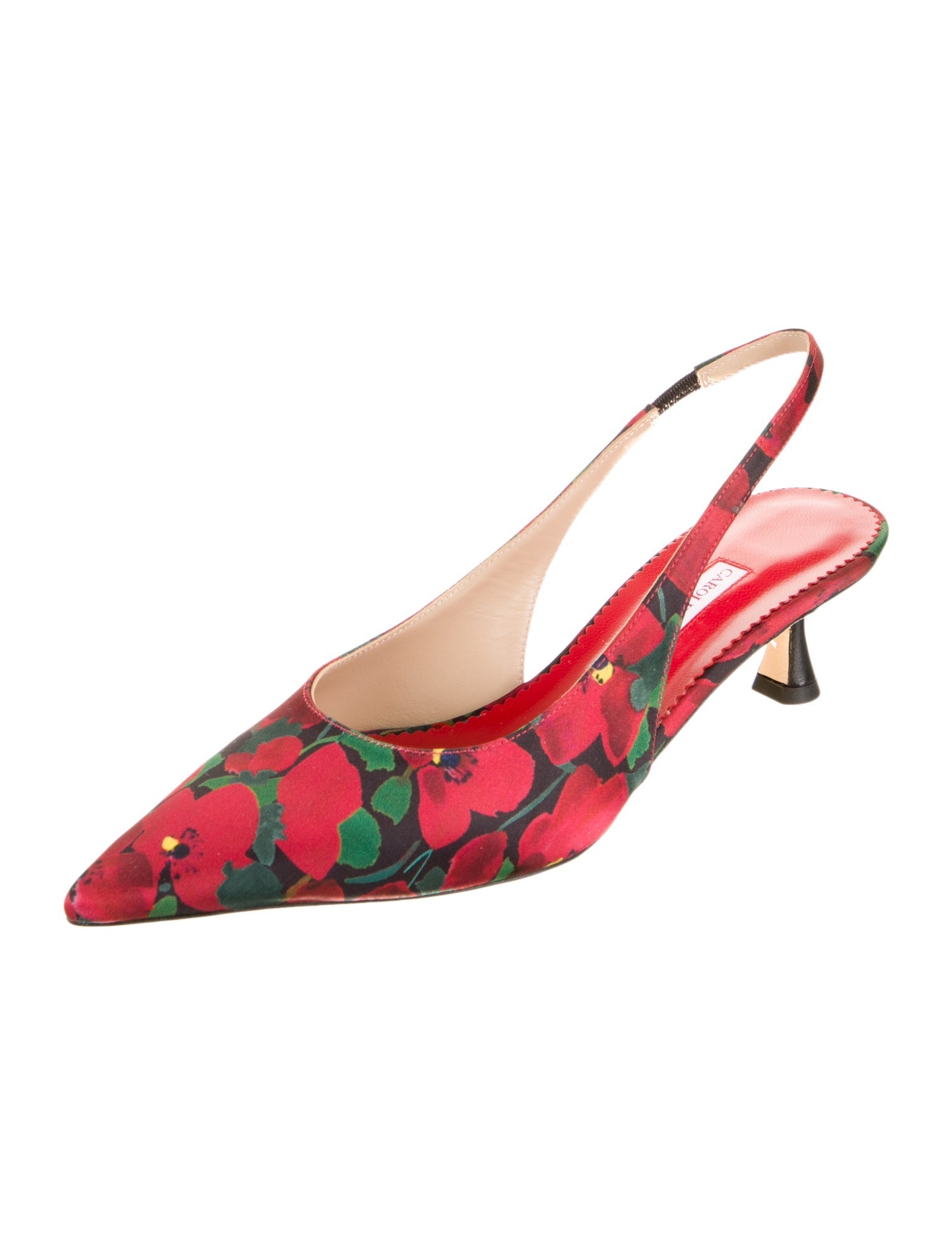 Carolina Herrera Satin Floral Print Slingback Pumps