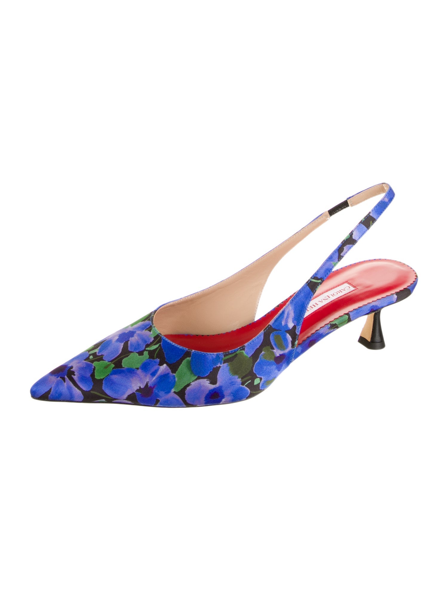 Carolina Herrera Satin Floral Print Slingback Pumps