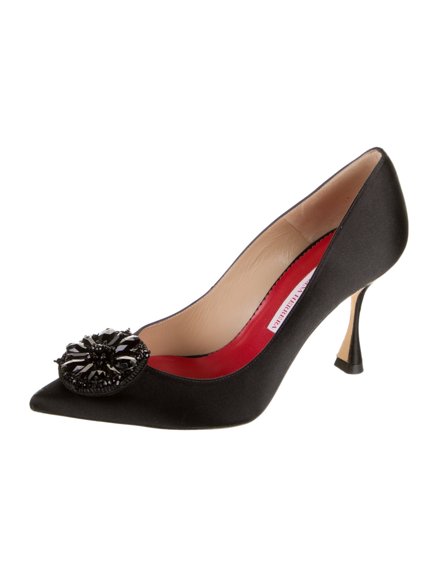 Carolina Herrera Satin Beaded Accents Pumps