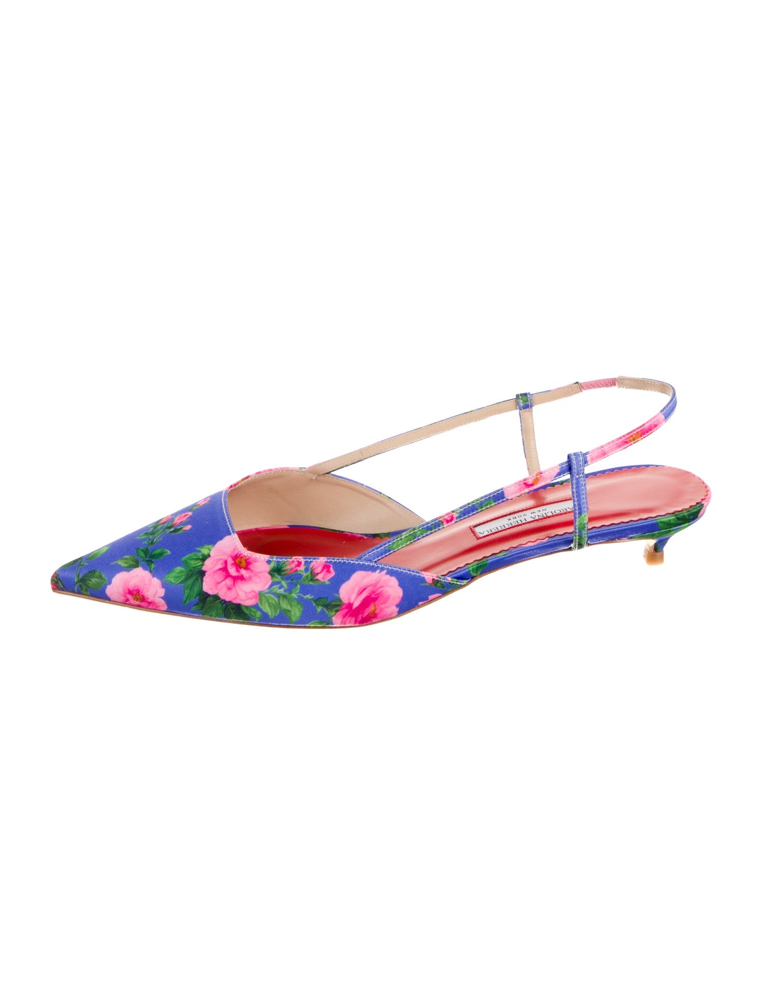 Carolina Herrera Satin Floral Print Slingback Pumps