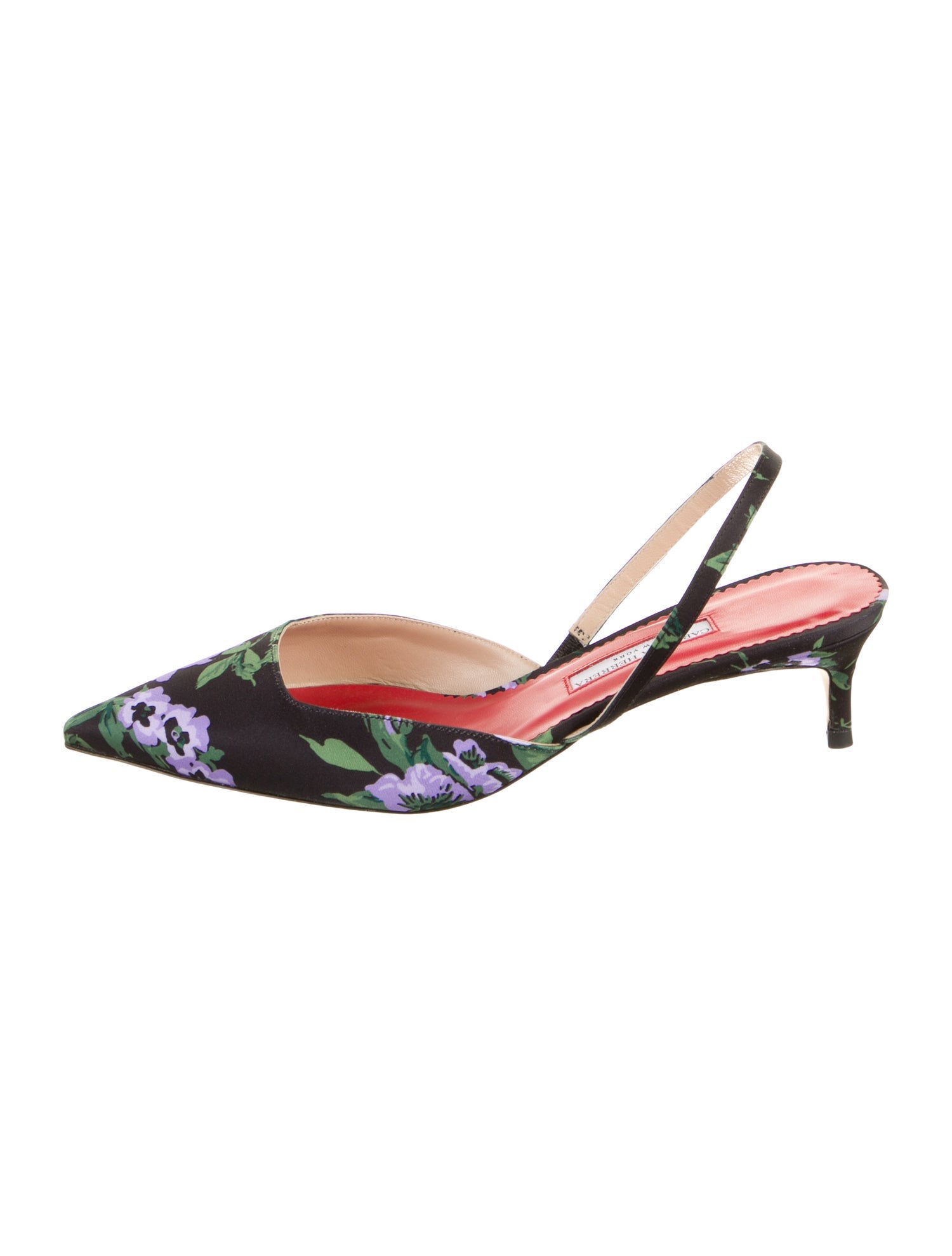 Carolina Herrera Satin Floral Print Slingback Pumps