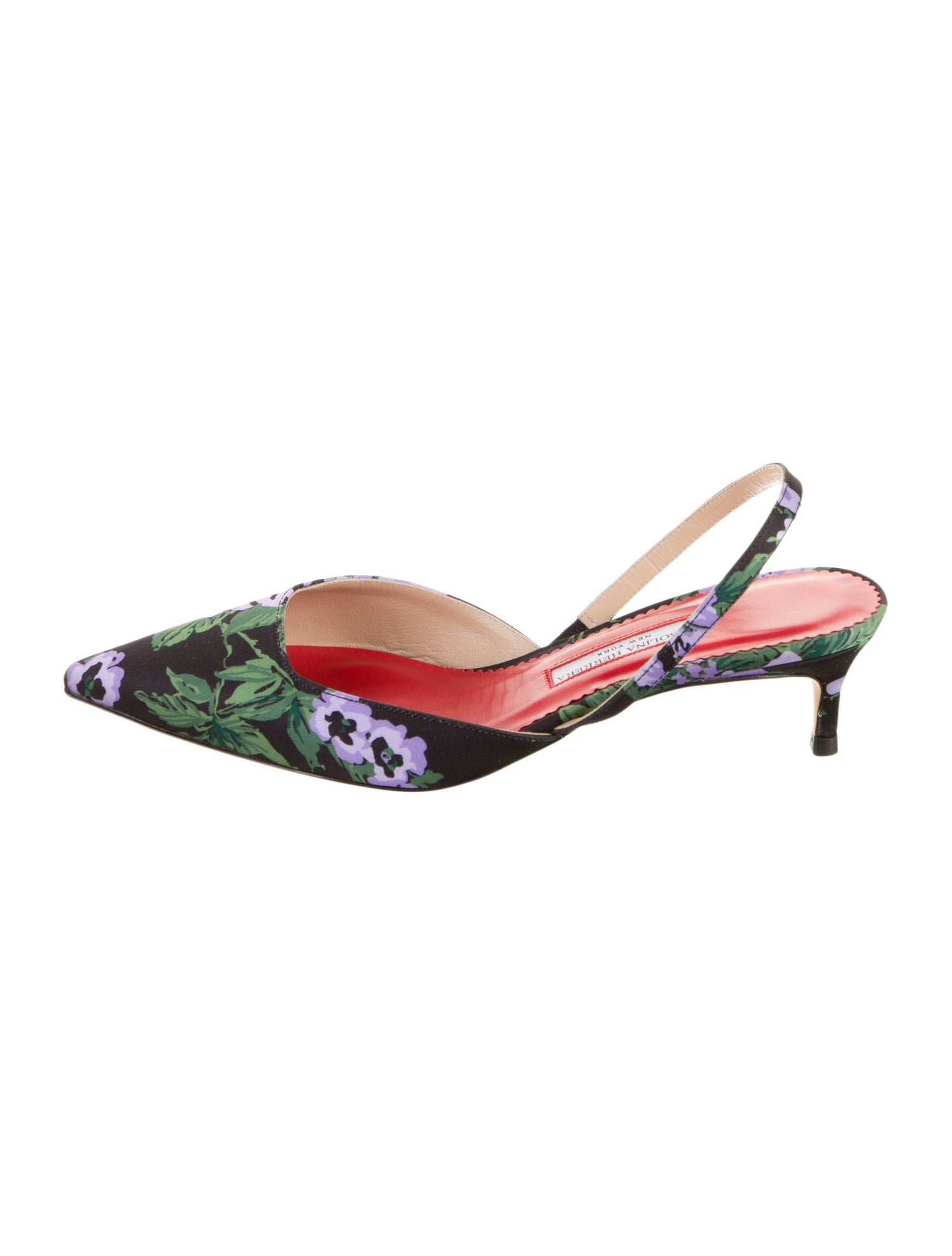 Carolina Herrera Satin Floral Print Slingback Pumps