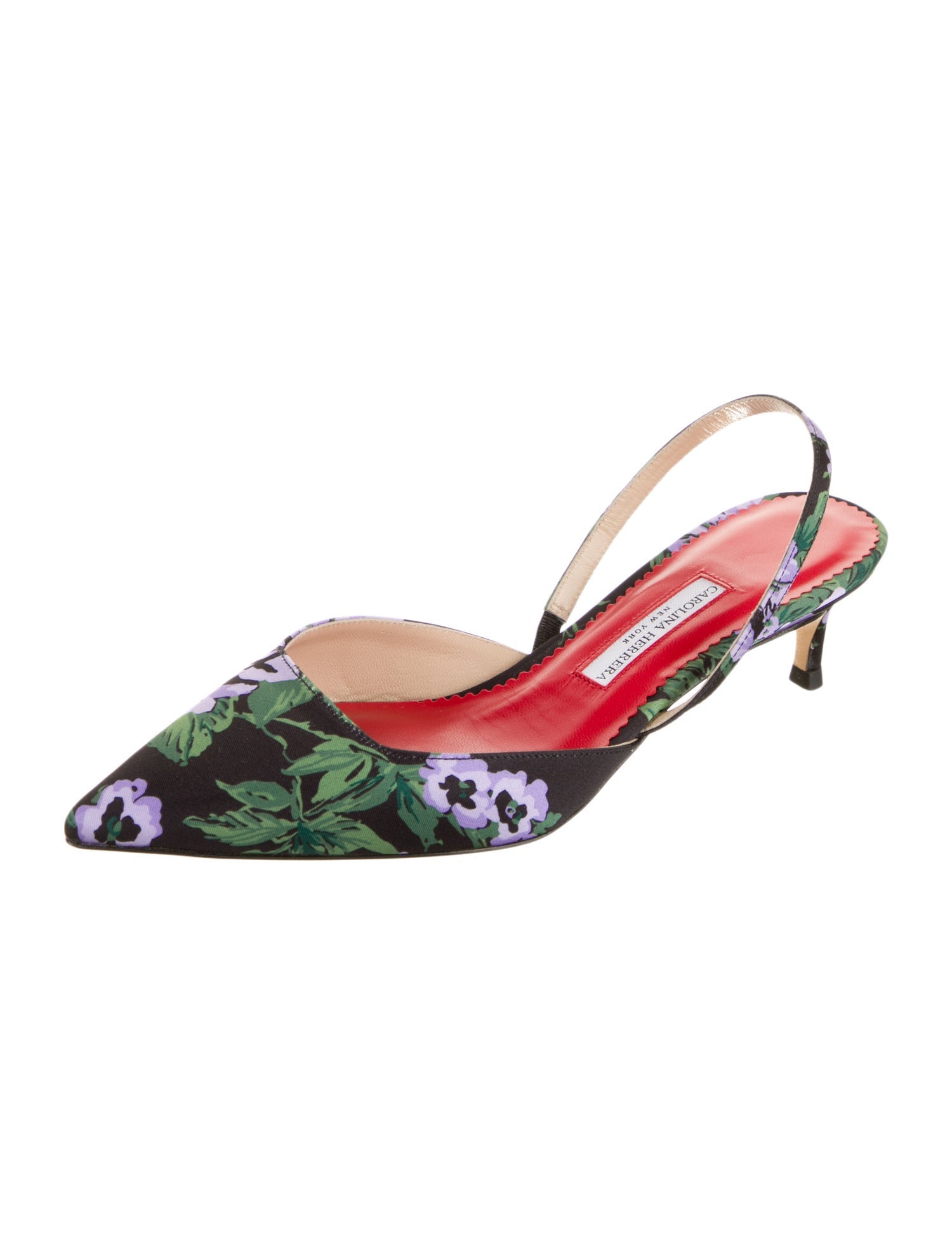 Carolina Herrera Satin Floral Print Slingback Pumps