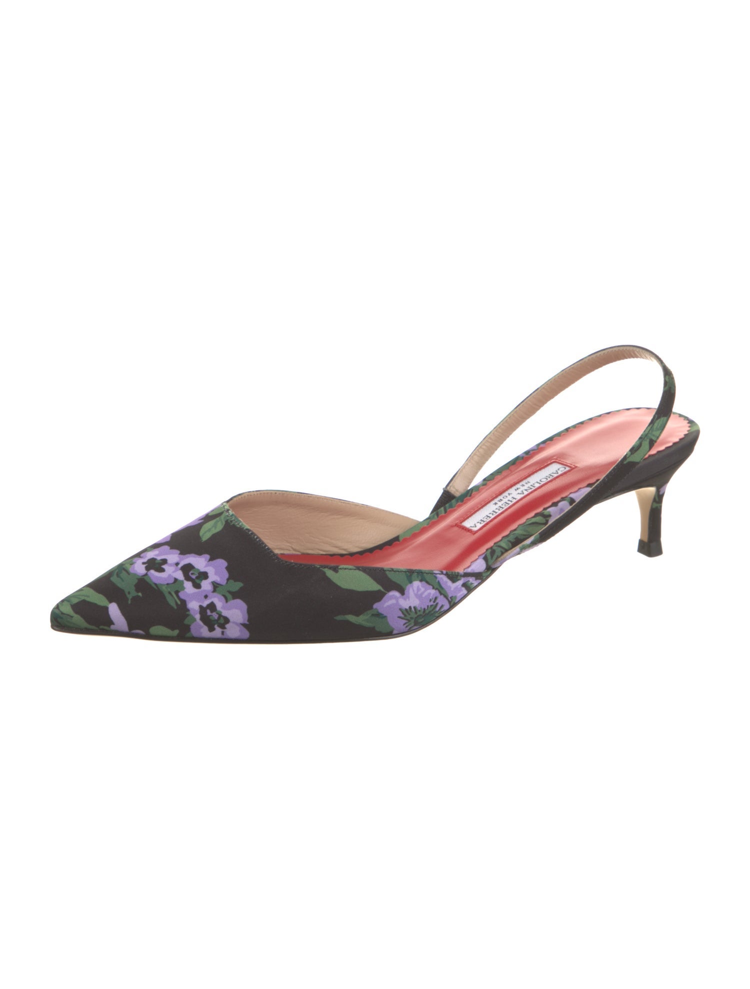 Carolina Herrera Satin Floral Print Slingback Pumps