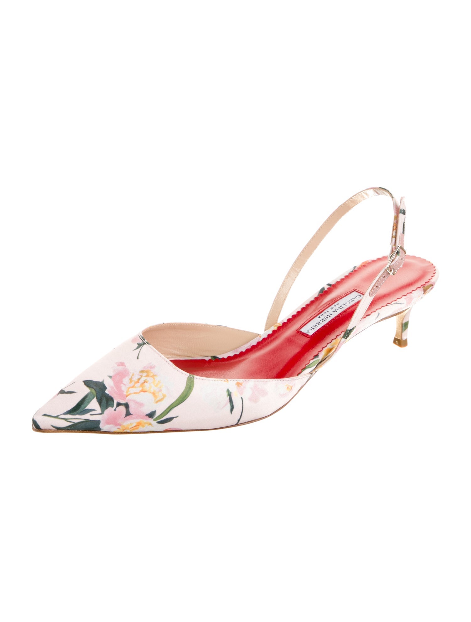 Carolina Herrera Satin Floral Print Slingback Pumps w/ Tags