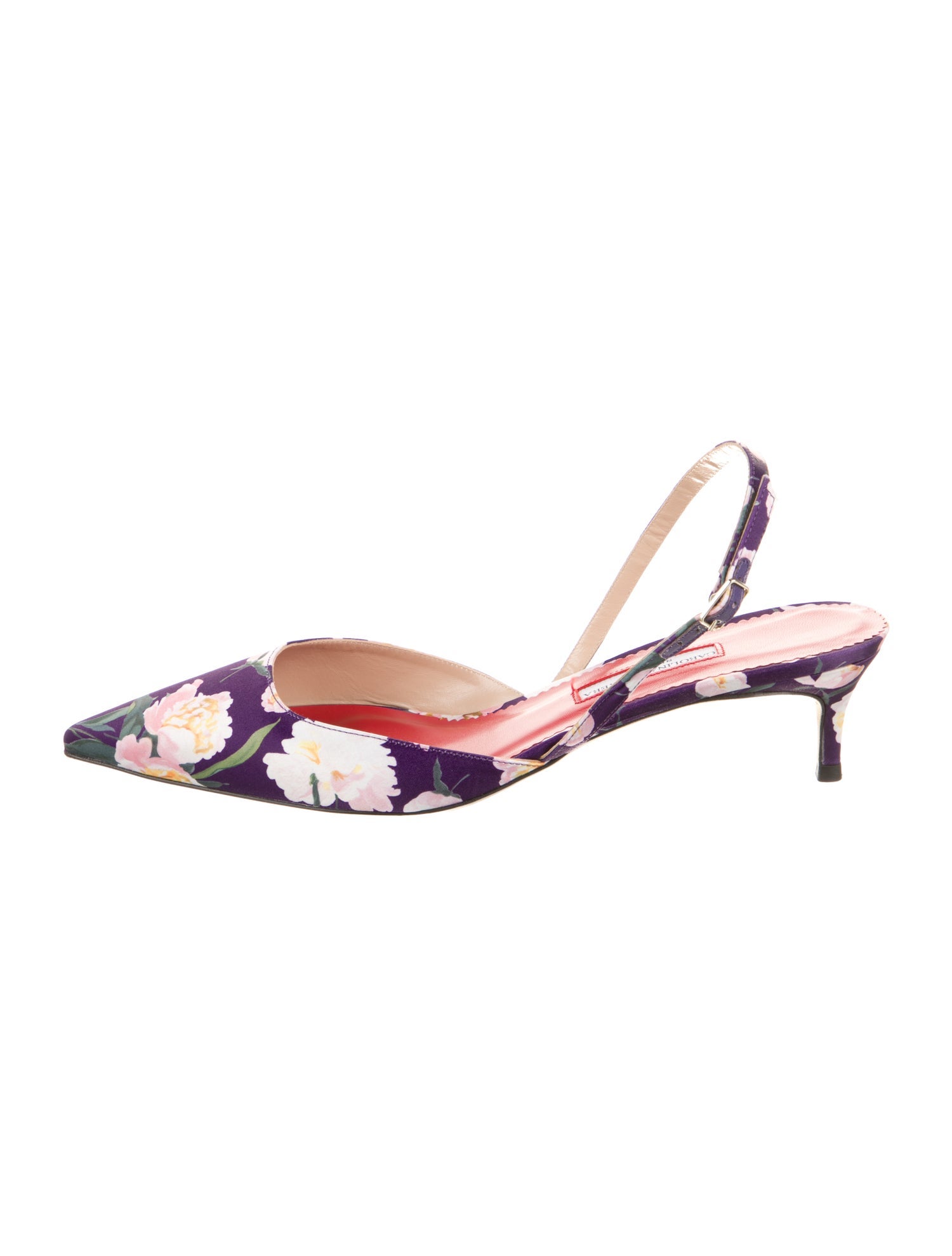 Carolina Herrera Satin Floral Print Slingback Pumps