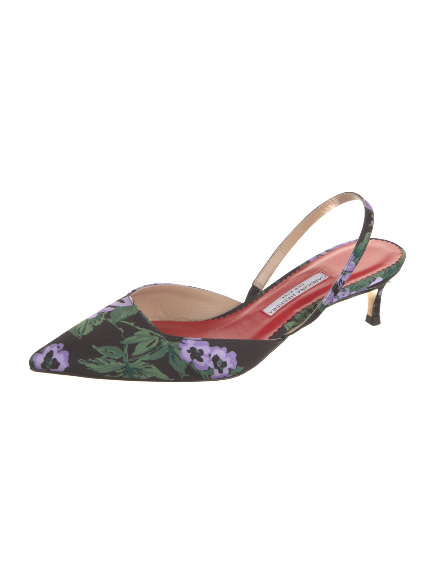 Carolina Herrera Satin Floral Print Slingback Pumps w/ Tags
