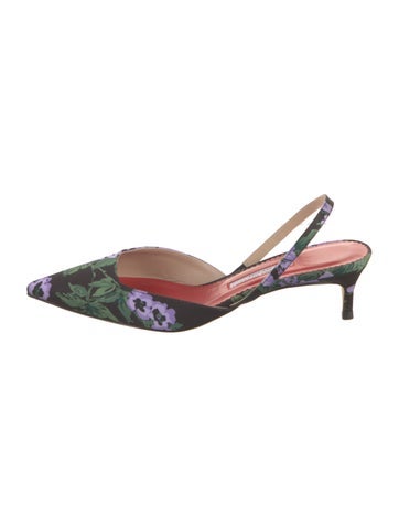 Carolina Herrera Pumps Satin Floral Print Slingback IT 36 | 5