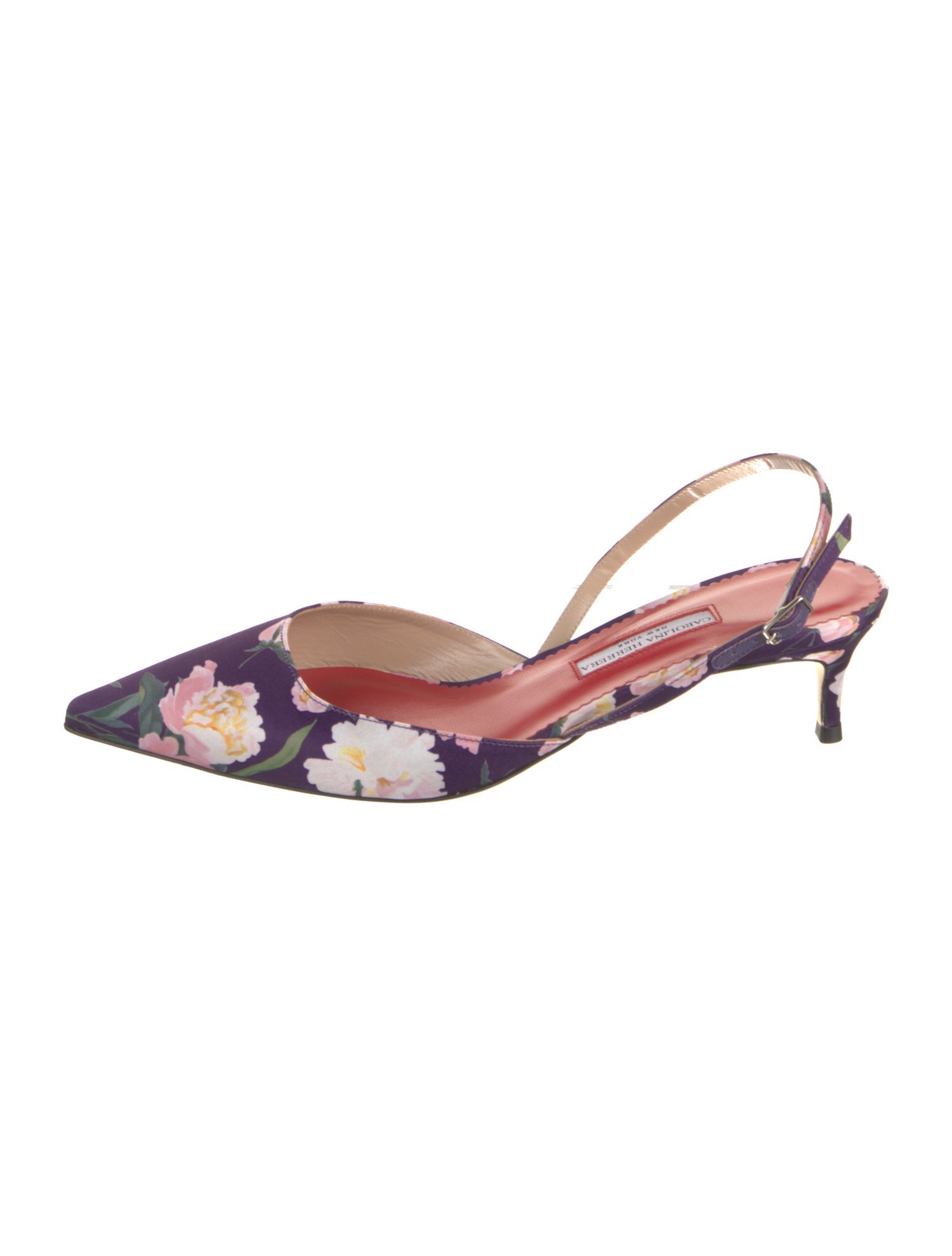 Carolina Herrera Satin Floral Print Slingback Pumps