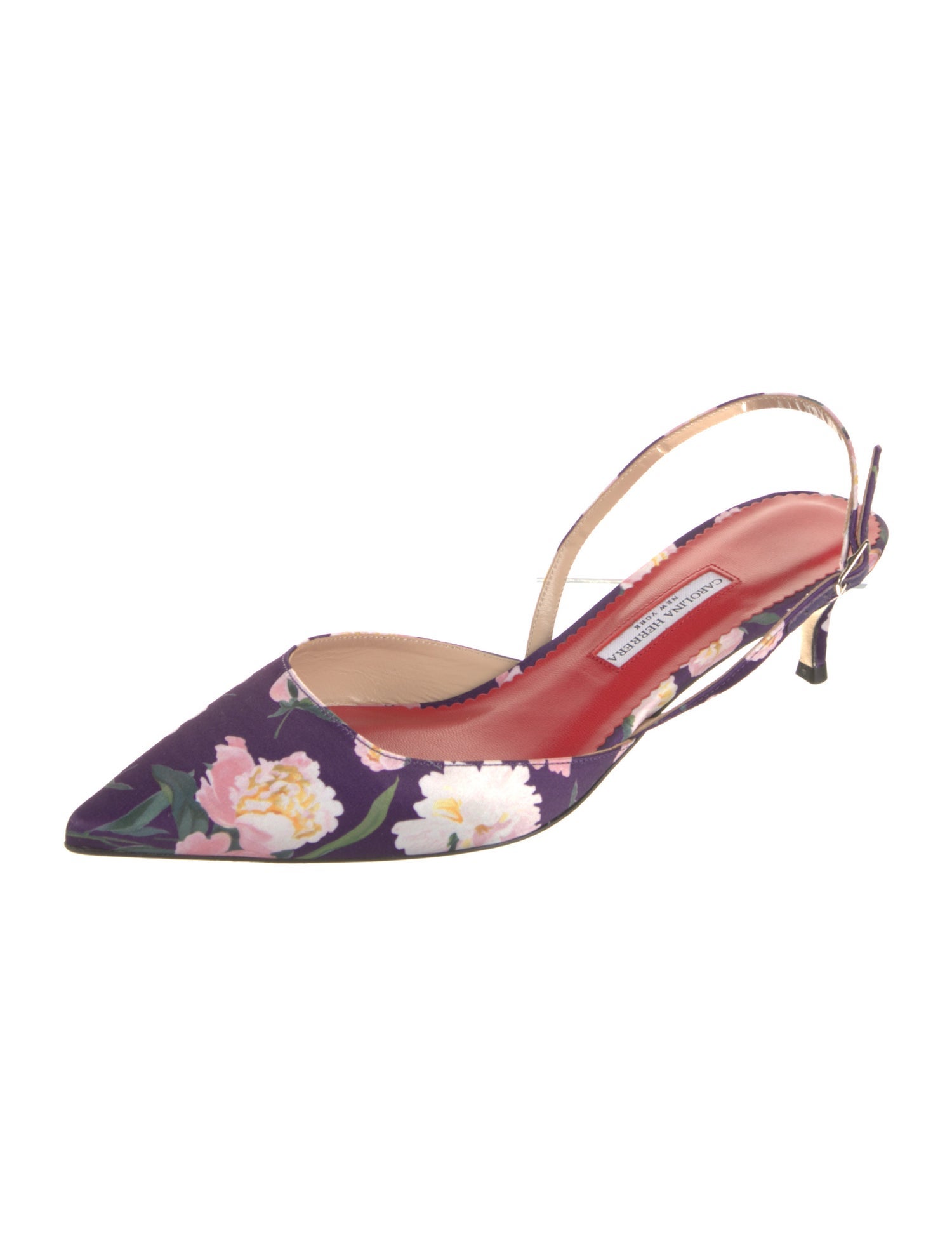 Carolina Herrera Satin Floral Print Slingback Pumps