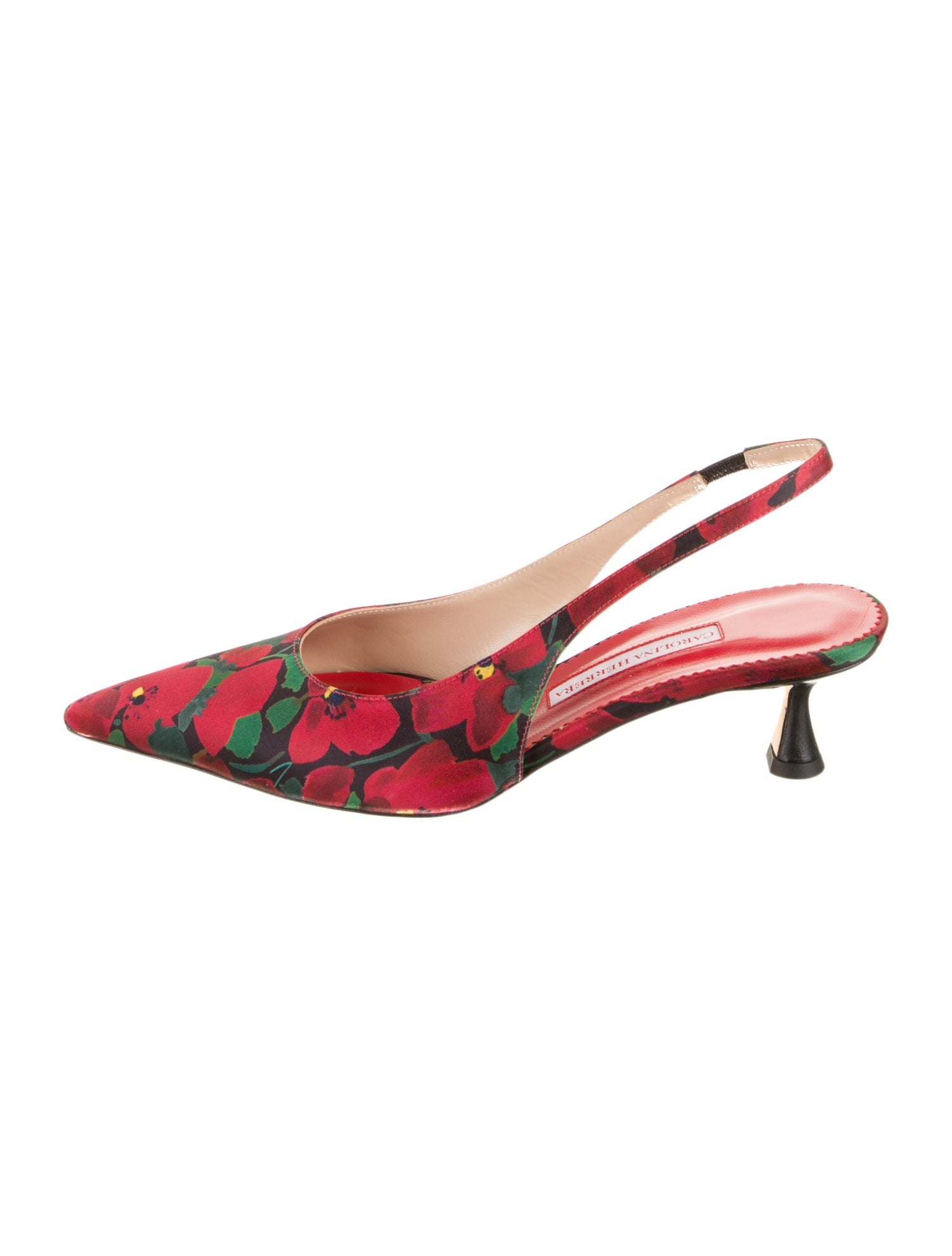 Carolina Herrera Satin Floral Print Slingback Pumps