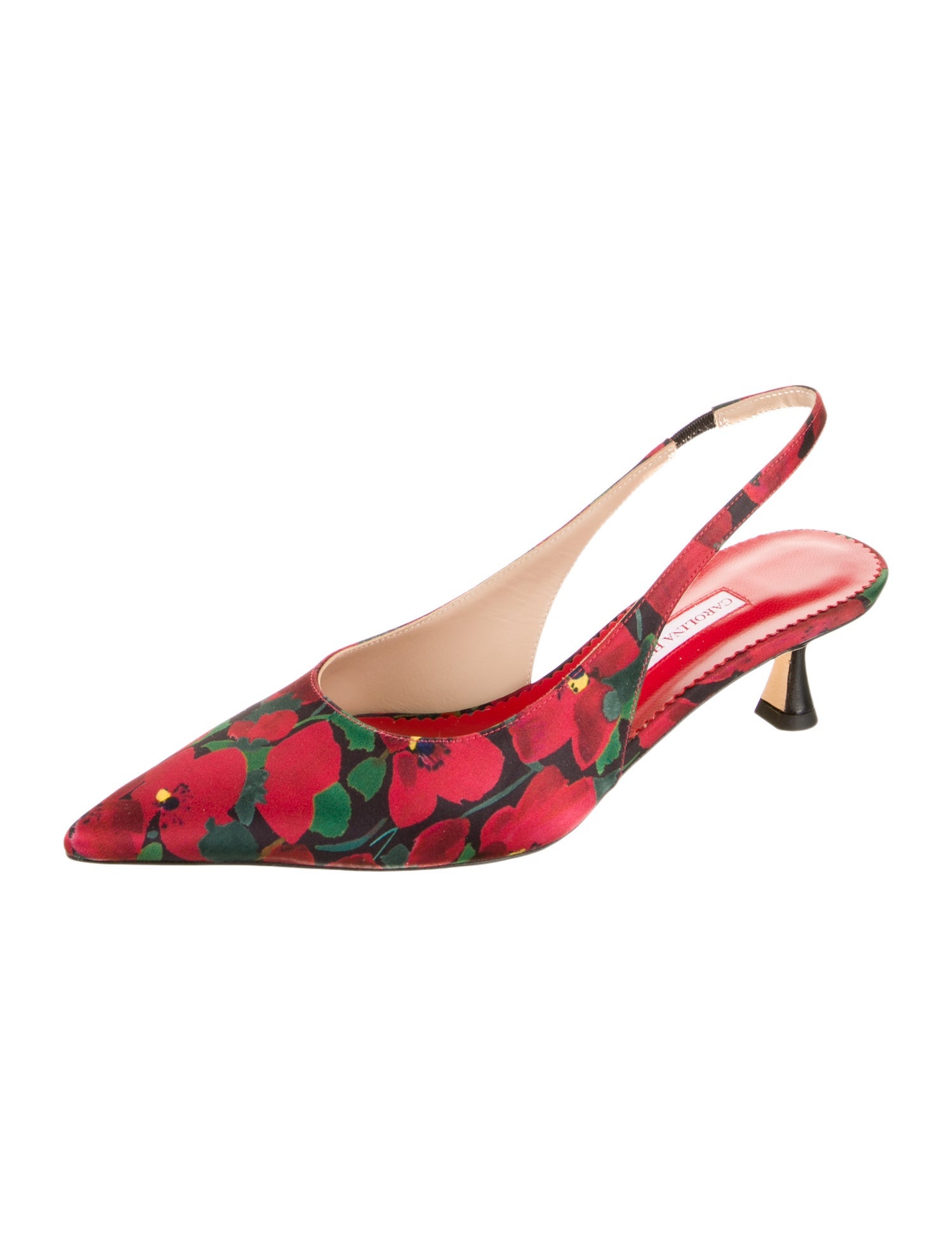 Carolina Herrera Satin Floral Print Slingback Pumps