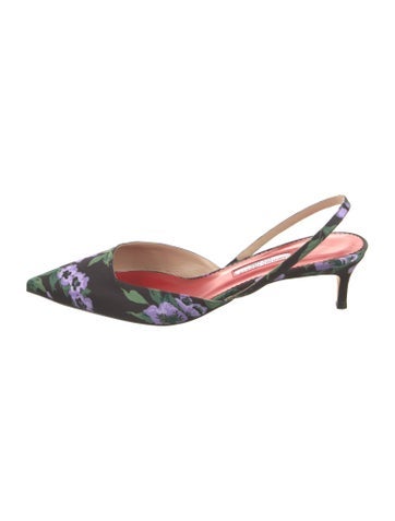 Carolina Herrera Pumps Satin Floral Print Slingback IT 40 | 9