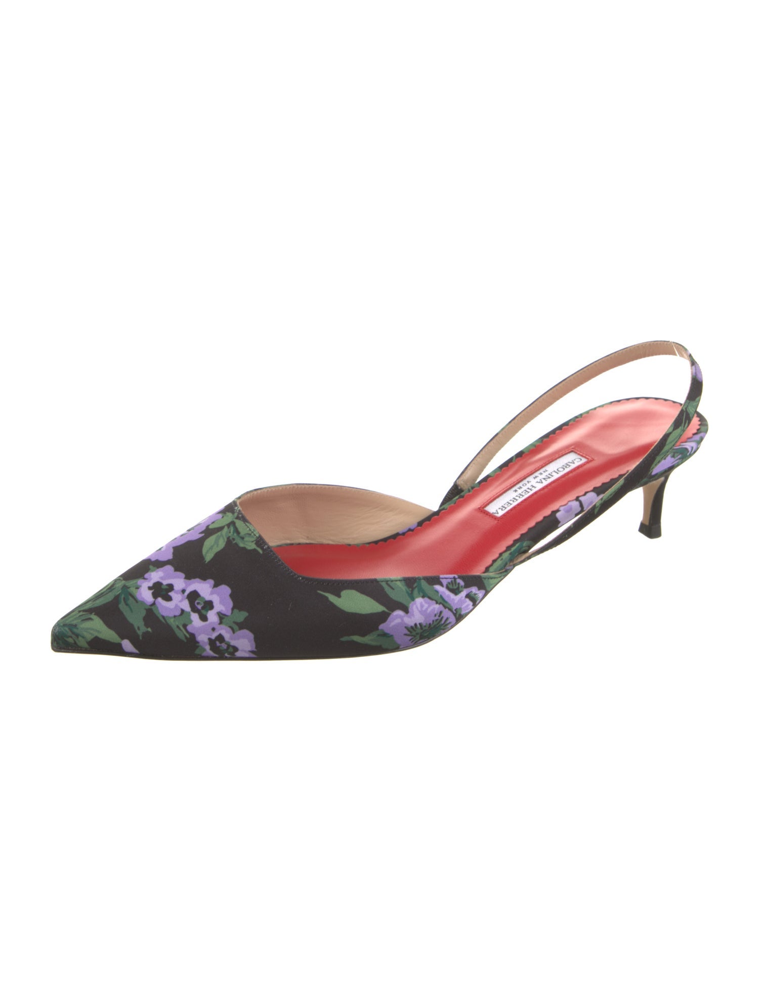 Carolina Herrera Satin Floral Print Slingback Pumps w/ Tags