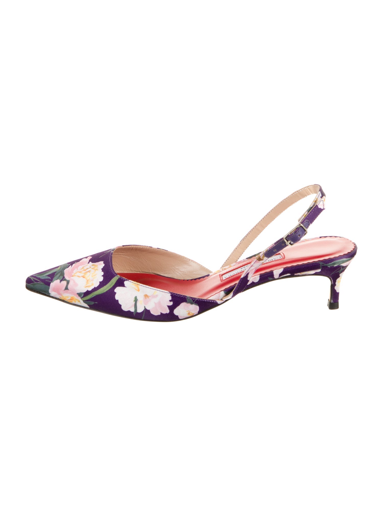 Carolina Herrera Satin Floral Print Slingback Pumps w/ Tags