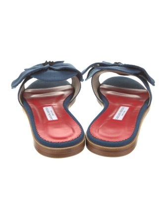 Carolina Herrera Canvas Leather Trim Embellishment Slides