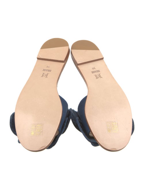 Carolina Herrera Canvas Leather Trim Embellishment Slides