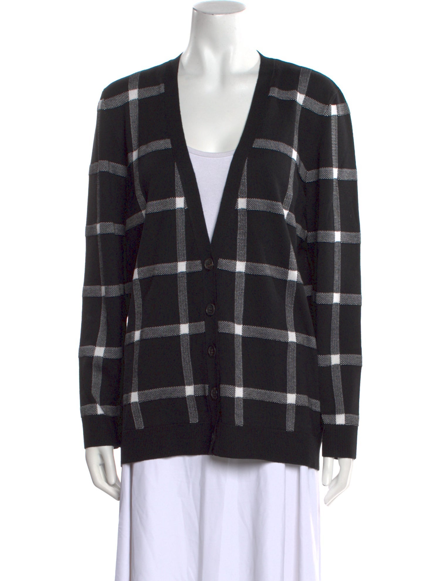 Carolina Herrera Plaid Print V-Neck Sweater w/ Tags