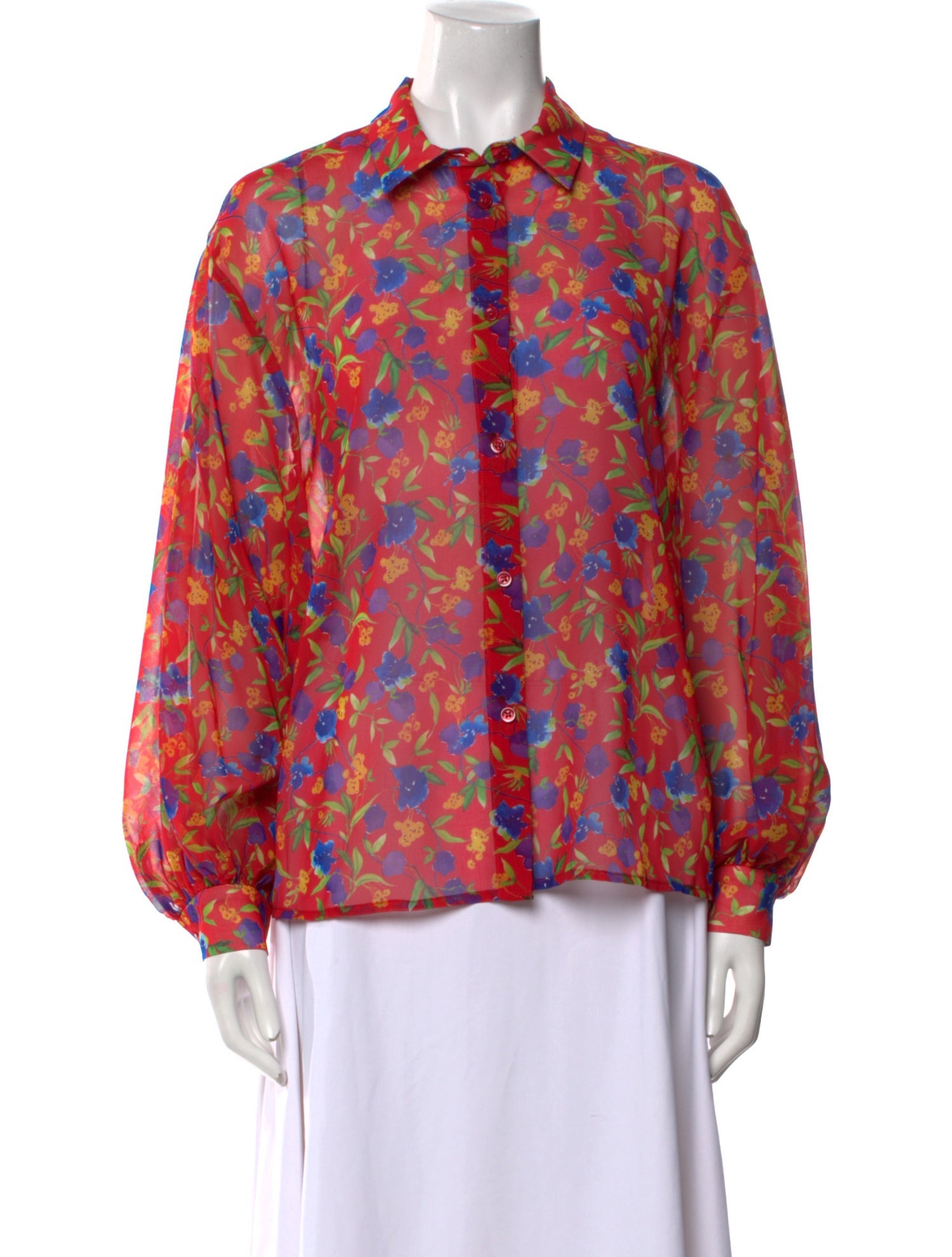 Carolina Herrera Floral Print Long Sleeve Button-Up Top w/ Tags