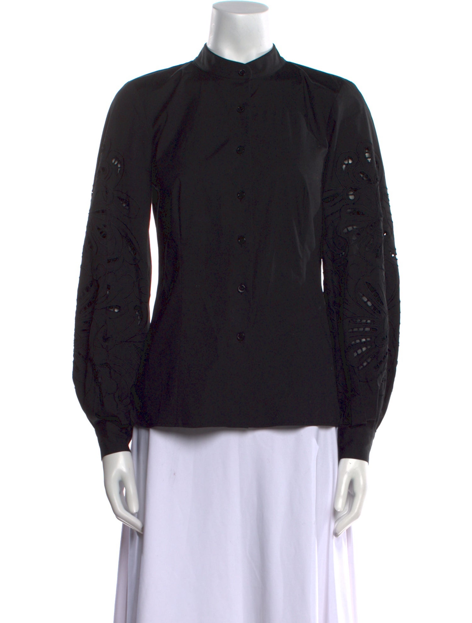Carolina Herrera Mock Neck Long Sleeve Button-Up Top