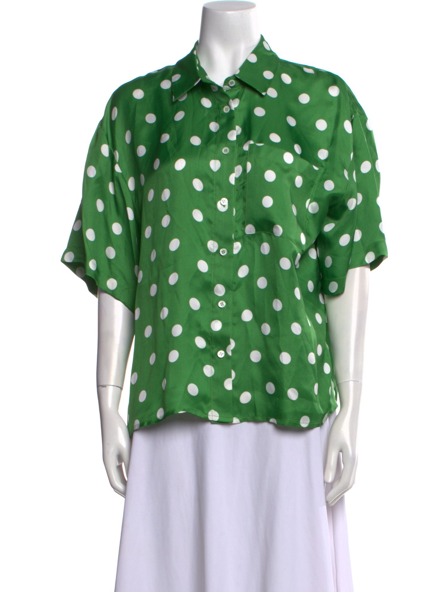Carolina Herrera Polka Dot Print Short Sleeve Button-Up Top