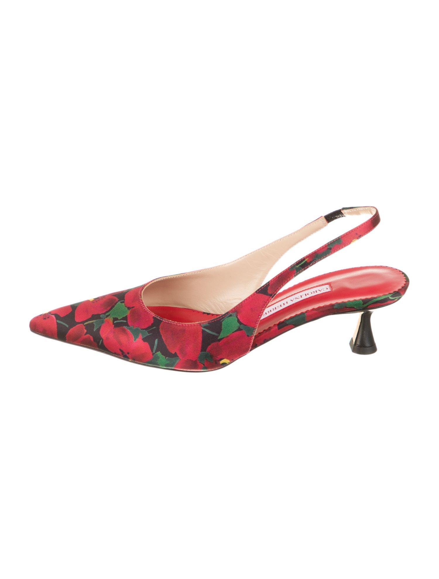 Carolina Herrera Satin Floral Print Slingback Pumps