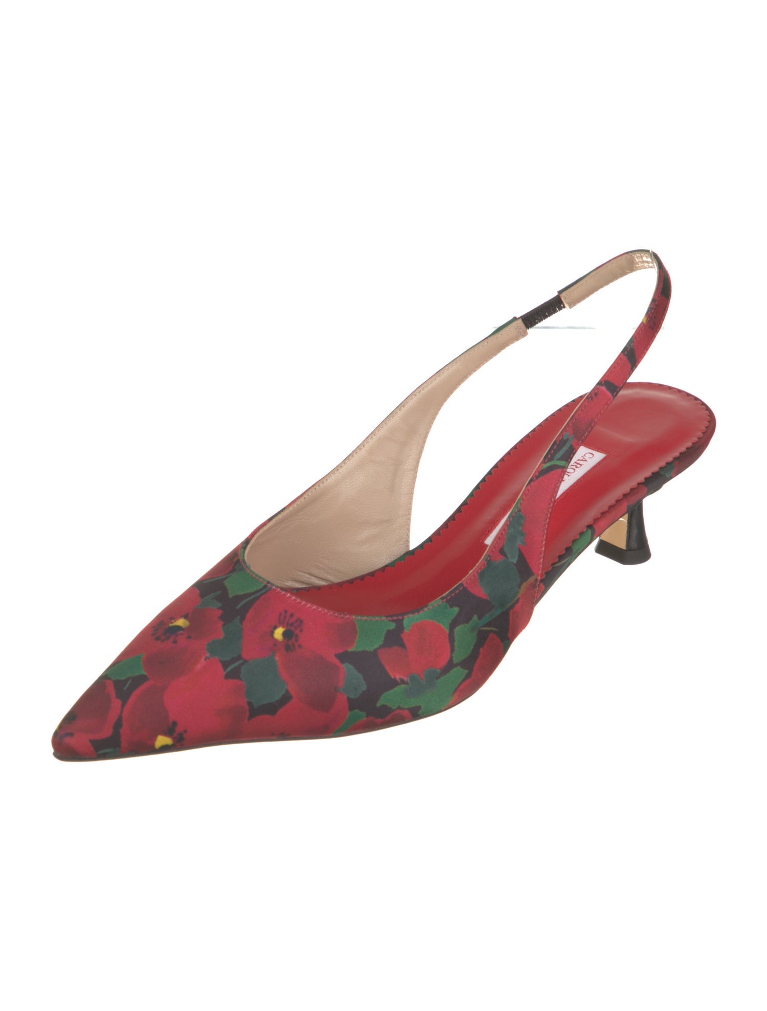 Carolina Herrera Satin Floral Print Slingback Pumps