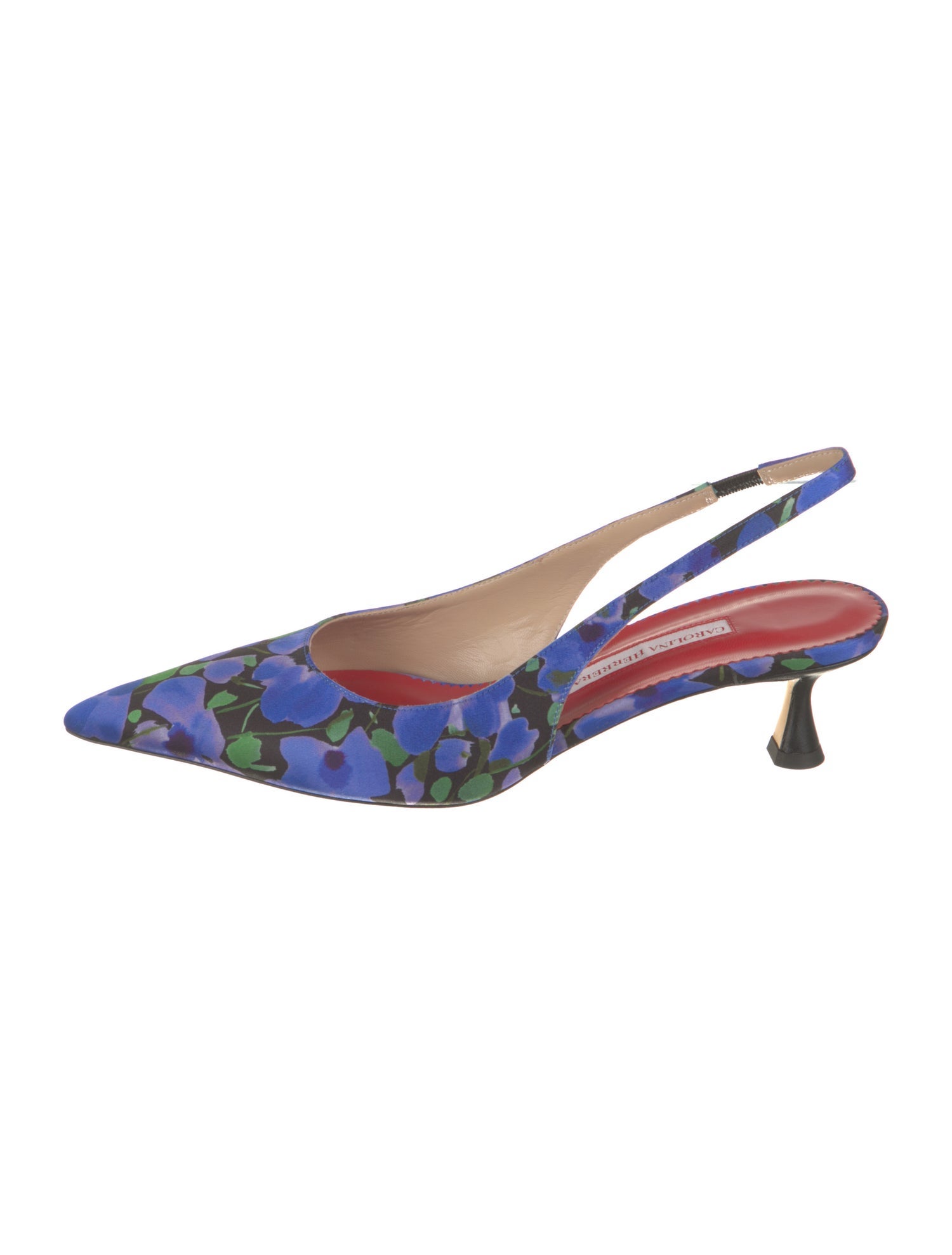Carolina Herrera Satin Floral Print Slingback Pumps