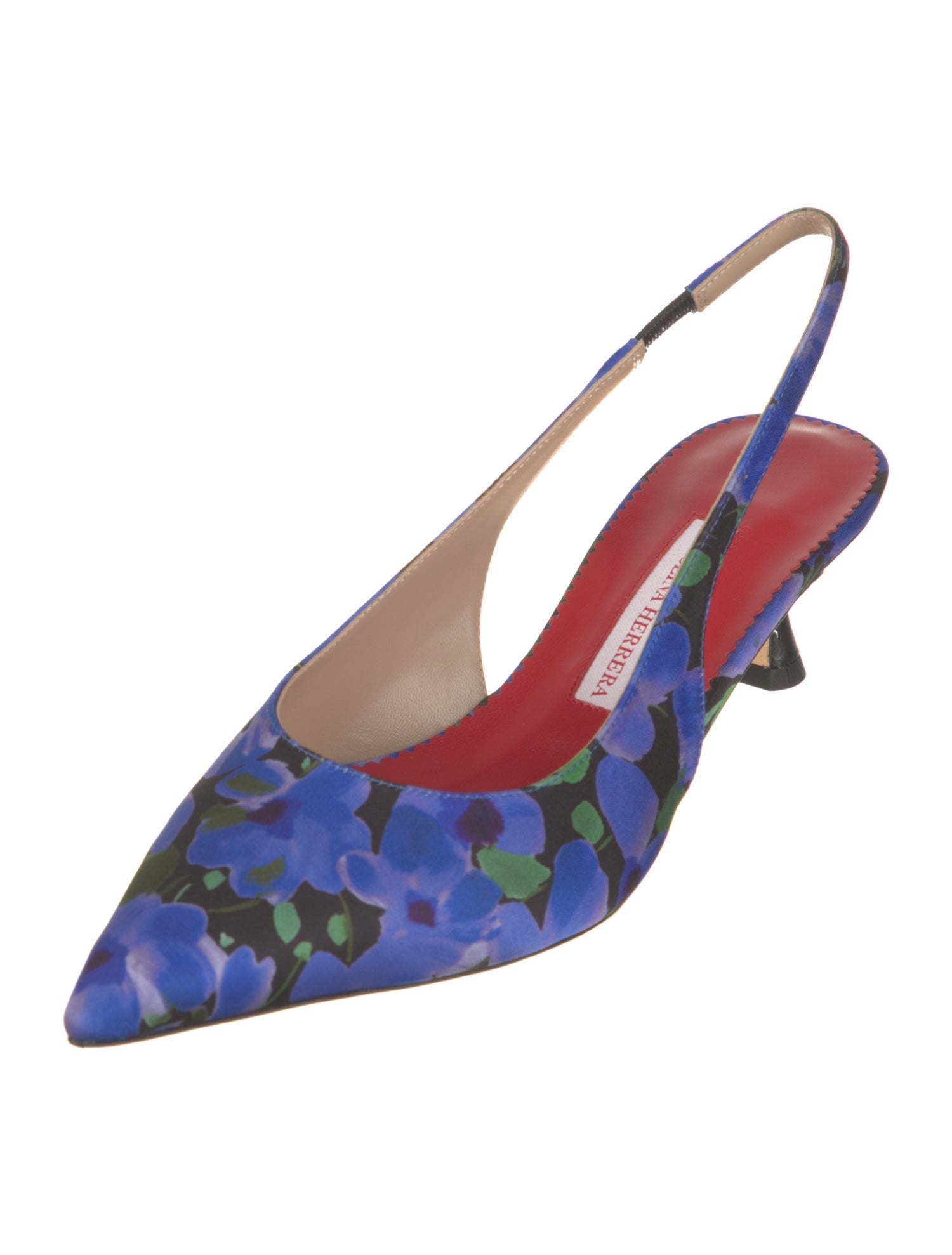 Carolina Herrera Satin Floral Print Slingback Pumps