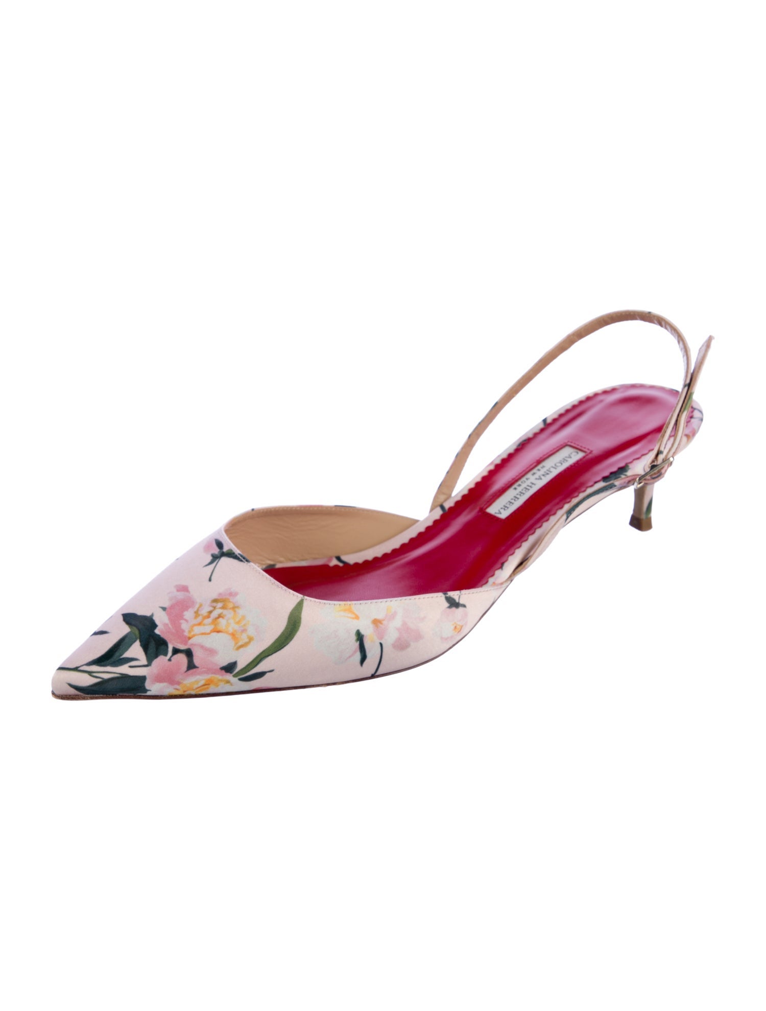Carolina Herrera Satin Floral Print Slingback Pumps
