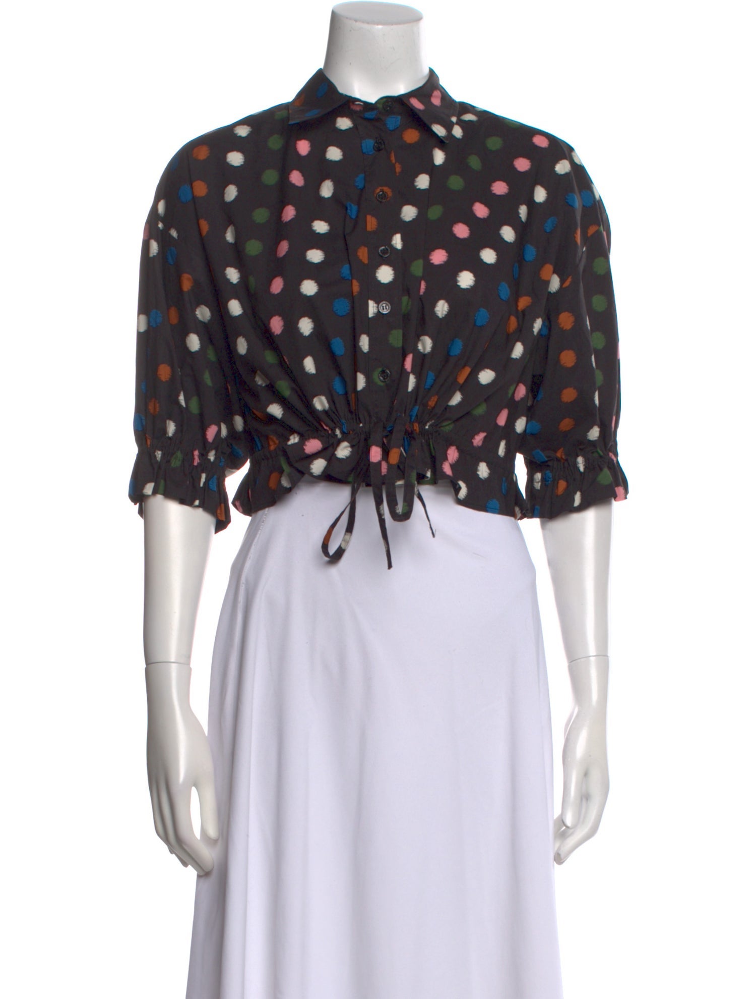 Carolina Herrera Polka Dot Print Mock Neck Crop Top