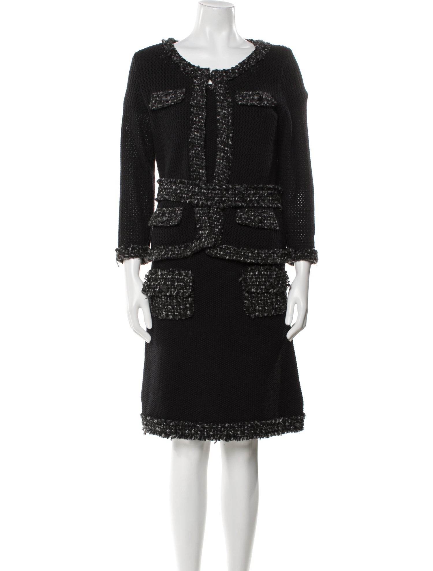 Carolina Herrera Wool Raw-Edge Trim Dress Set