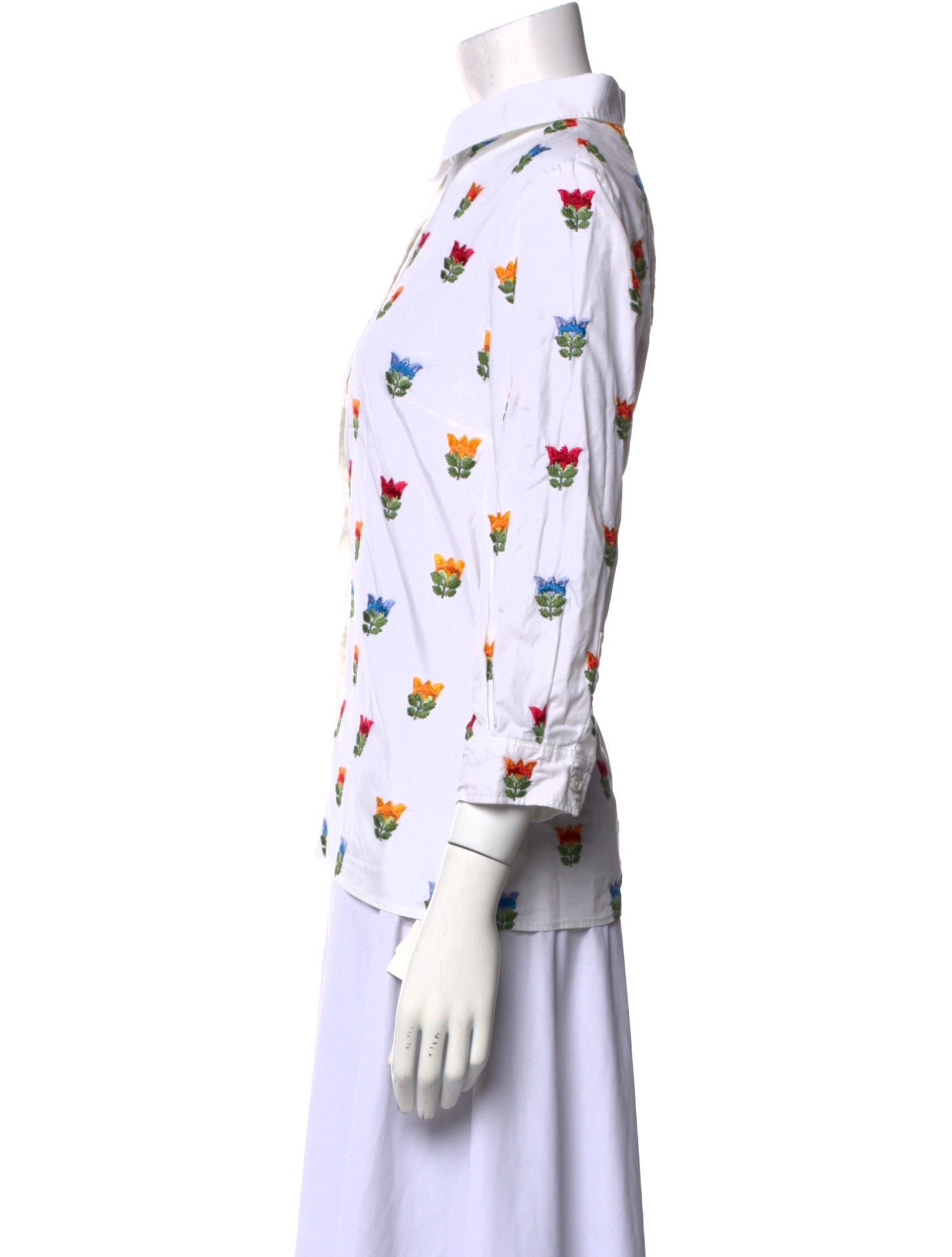 Carolina Herrera Printed Three-Quarter Sleeve Button-Up Top