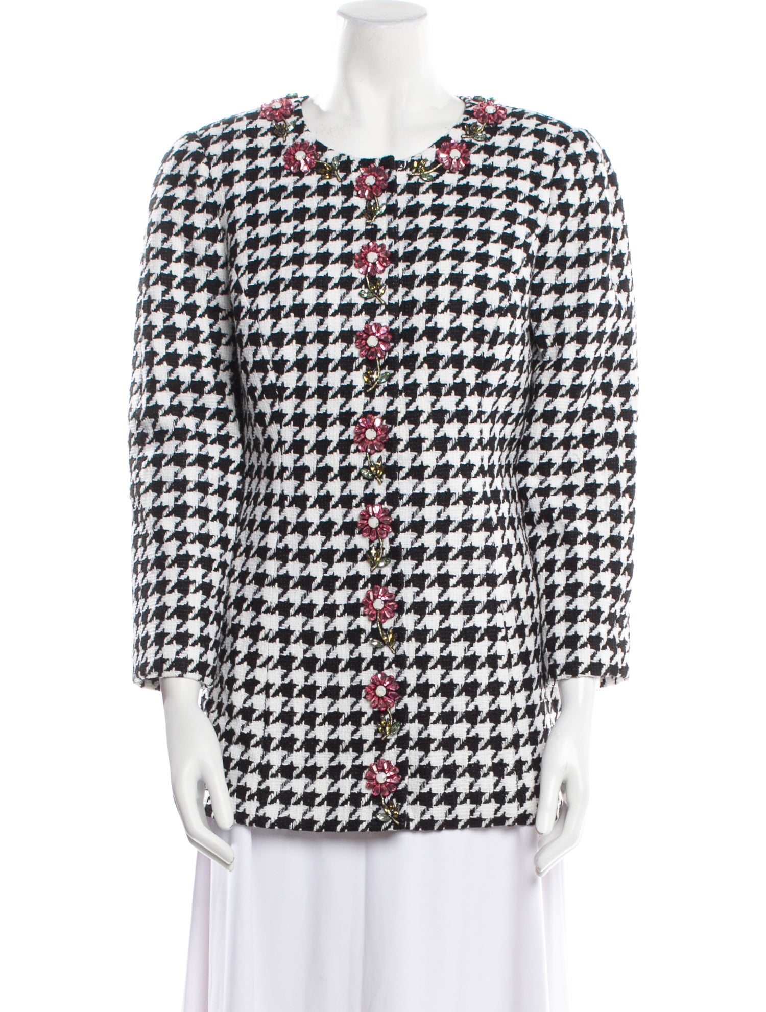 Carolina Herrera Linen Houndstooth Print Jacket w/ Tags