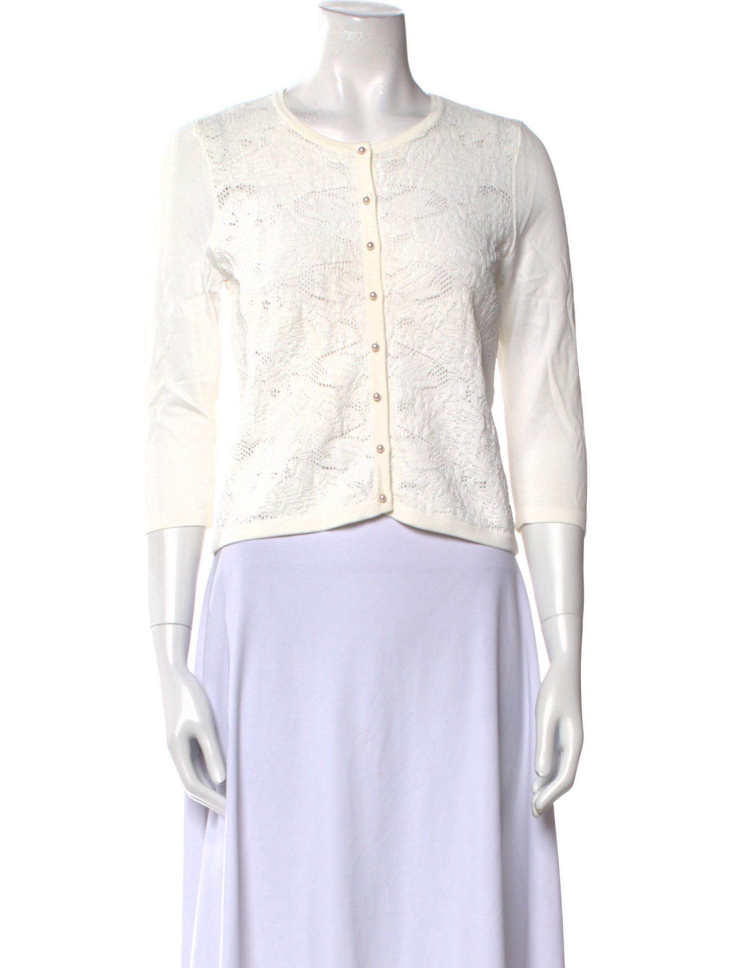 CH Carolina Herrera Crew Neck Three-Quarter Sleeve Crop Top