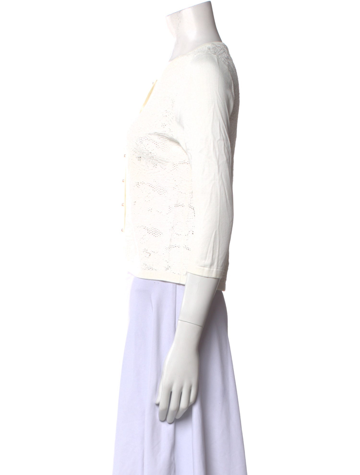 CH Carolina Herrera Crew Neck Three-Quarter Sleeve Crop Top